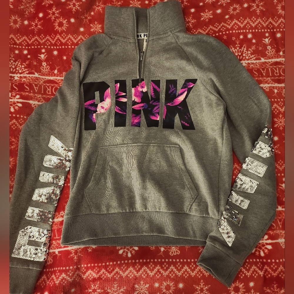 Victorias Secret PINK floral bling 1/4 zip XS